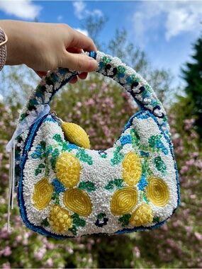 New Release Handcrafted in India Blue Lemon Vine Beaded Bag Viral TikTok